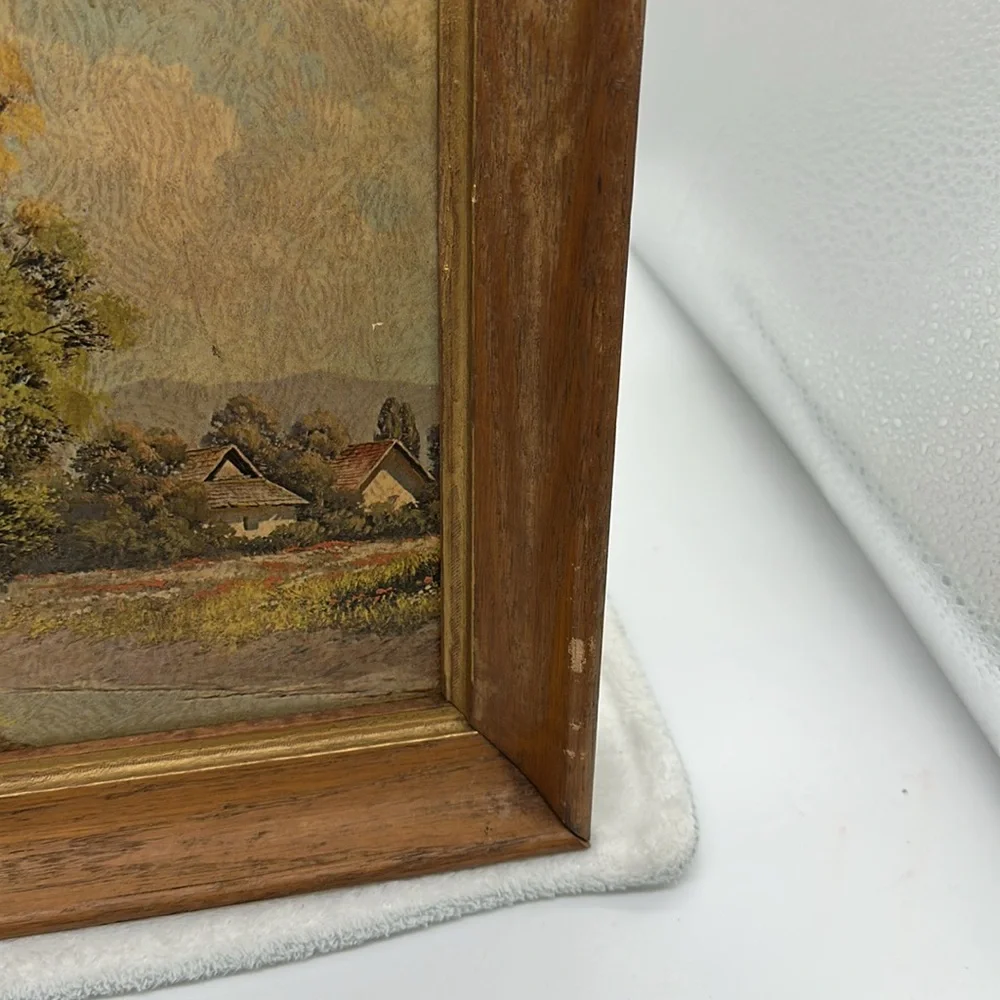 Vintage Original 1950’s Pressboard Print Landscape in Original Wood Frame - Picture 10 of 10